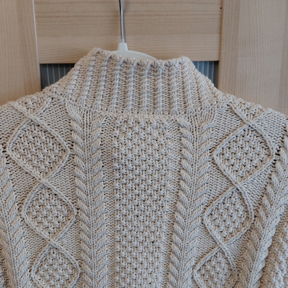 L.L. Bean Signature Ivory Beige Fisherman's Cable Knit Cotton Sweater Cardigan - Picture 8 of 9
